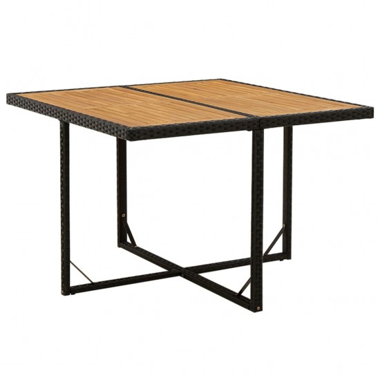 Sodo stalas, juodas, 109x107x74cm, poliratanas ir akacija