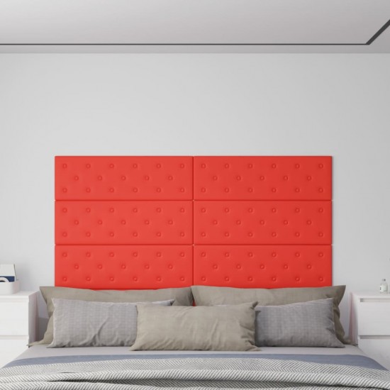 Sienų plokštės, 12vnt., raudonos, 90x30cm, dirbtinė oda, 3,24m²