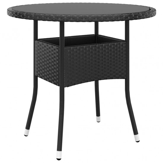 Sodo stalas, juodas, 80x75cm, grūdintas stiklas/poliratanas
