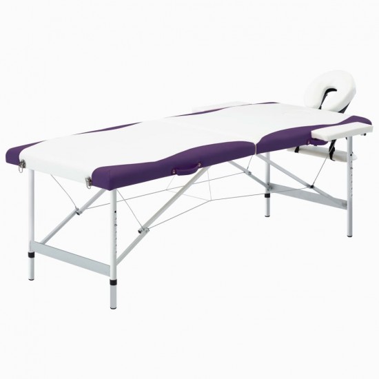 Masažinis stalas, baltas ir violetinis, aliuminis, 2 zonų