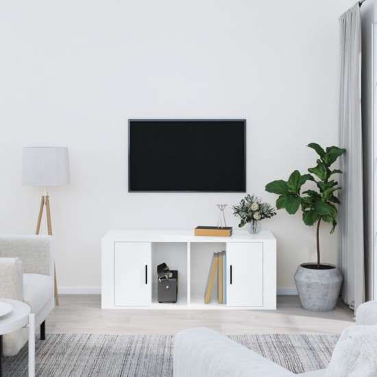 Televizoriaus spintelė, balta, 100x35x40cm, mediena, blizgi