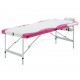 Sulankstomas masažo stalas, baltas/rožinis, aliuminis, 3 zonų