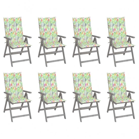 Atlošiamos sodo kėdės su pagalvėlėmis, 8vnt., pilkos, akacija