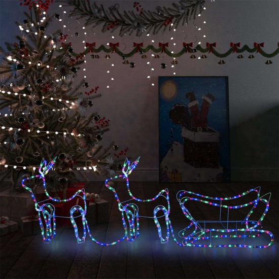 Kalėdinė lauko dekoracija elniai ir rogės, 576 LED lemputės