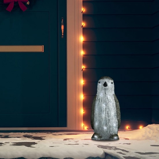 Akrilinė kalėdinė LED dekoracija pingvinas, 30cm