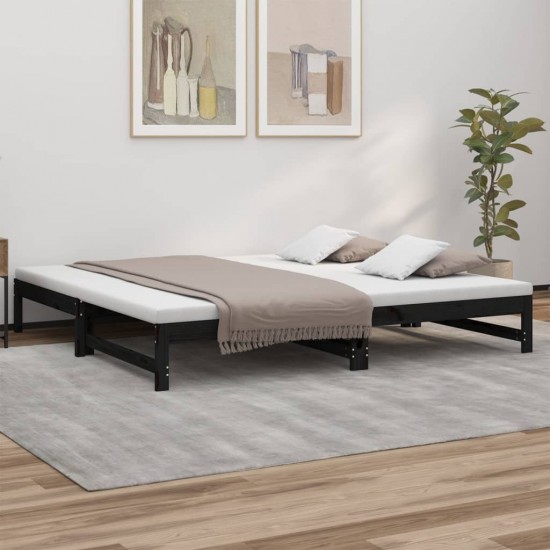 Ištraukiama lova, juoda, 2x(100x200)cm, pušies medienos masyvas