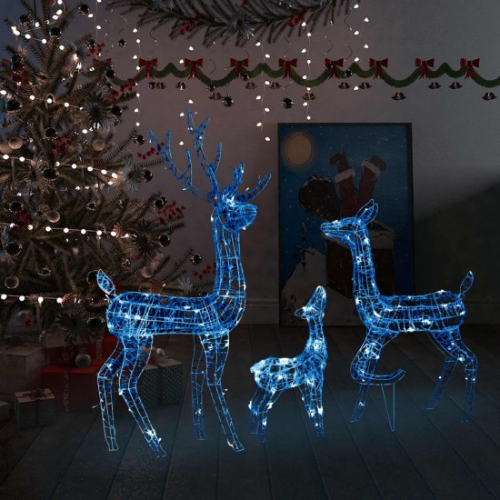 Kalėdinė dekoracija elnių šeima, akrilas, 300 mėlynų LED