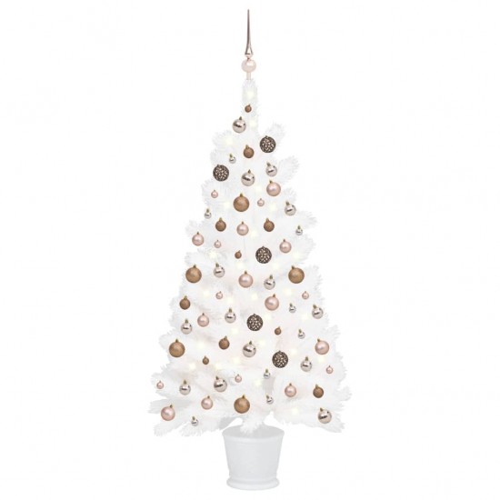 Dirbtinė Kalėdų eglutė su LED ir žaisliukais, balta, 90cm