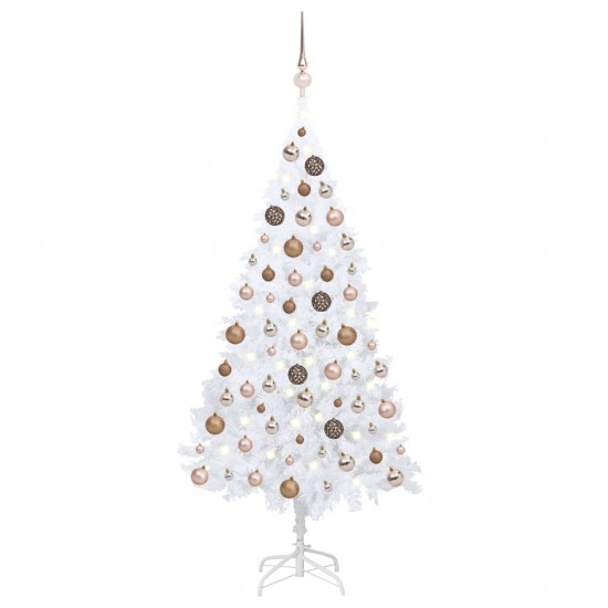 Dirbtinė Kalėdų eglutė su LED ir žaisliukais, balta, 120cm, PVC