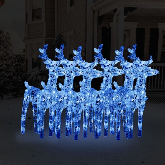 Kalėdiniai elniai, 6vnt., akrilas, 240 mėlynos spalvos LED
