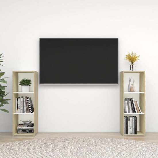 TV spintelės, 2vnt., baltos/ąžuolo, 107x35x37cm, MDP