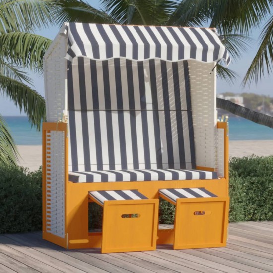 Paplūdimio kėdė su stogeliu, balta/mėlyna, poliratanas/mediena