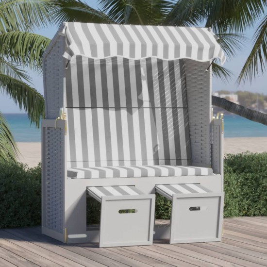 Paplūdimio kėdė su stogeliu, pilka/balta, poliratanas/mediena