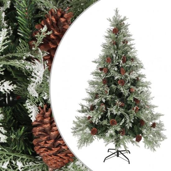 Kalėdų eglutė su kankorėžiais, žalia ir balta, 120cm, PVC/PE