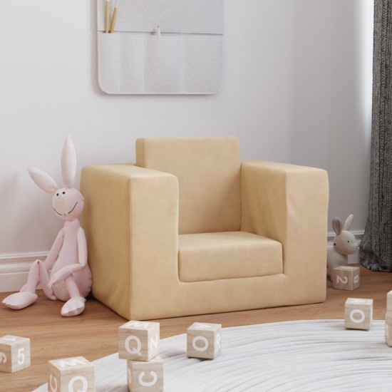 Vaikiška sofa-lova, kreminės spalvos, minkštas pliušas