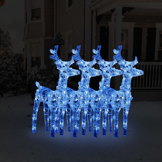 Kalėdiniai elniai, 4vnt., akrilas, 160 mėlynos spalvos LED