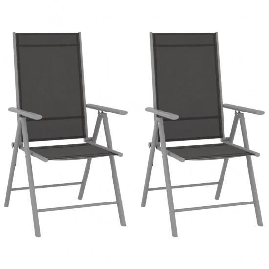 Sulankstomos sodo kėdės, 2vnt., juodos spalvos, tekstilenas