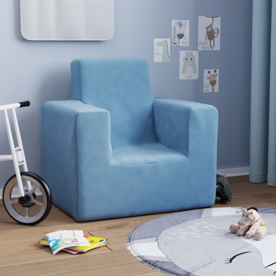 Vaikiška sofa, mėlynos spalvos, minkštas pliušas