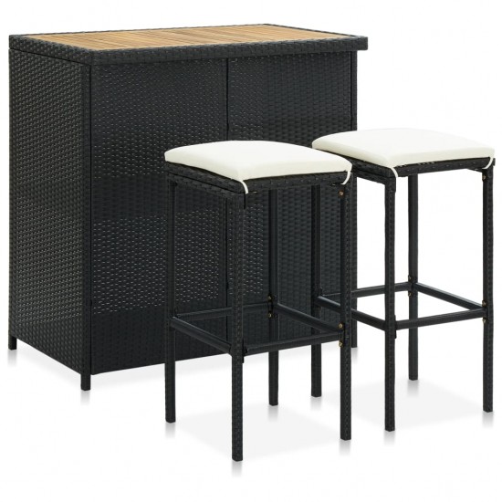 Baro baldų komplektas, 3 dalių, juodos spalvos, poliratanas
