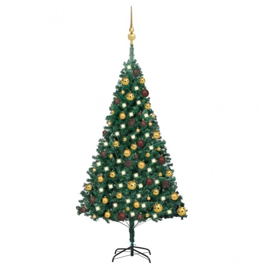 Dirbtinė Kalėdų eglutė su LED ir žaisliukais, žalia, 120cm, PVC