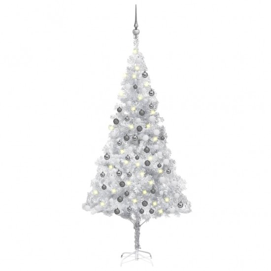 Kalėdų eglutė su LED/žaisliukais, sidabrinė, 180cm, PET