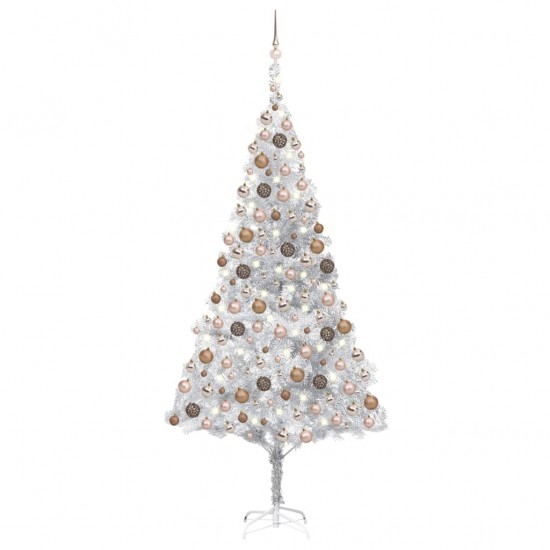 Kalėdų eglutė su LED/žaisliukais, sidabrinė, 210cm, PET