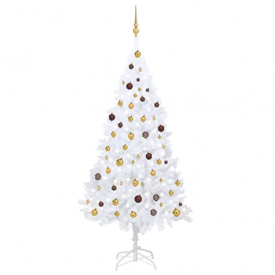 Dirbtinė Kalėdų eglutė su LED ir žaisliukais, balta, 210cm, PVC