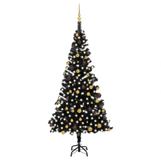 Dirbtinė Kalėdų eglutė su LED/žaisliukais, juoda, 210cm, PVC