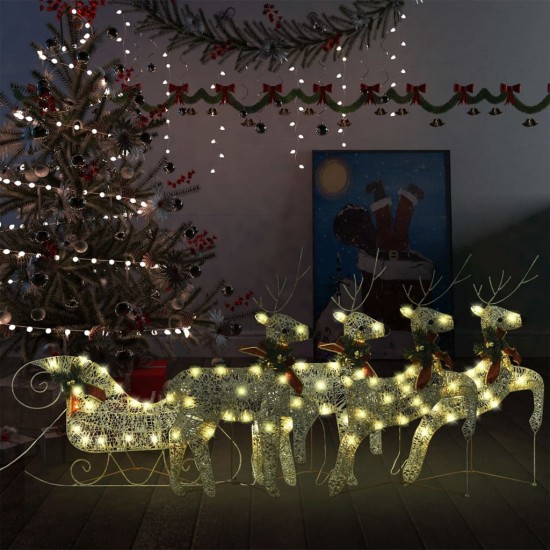 Kalėdų dekoracija elniai ir rogės, auksinės spalvos, 100 LED