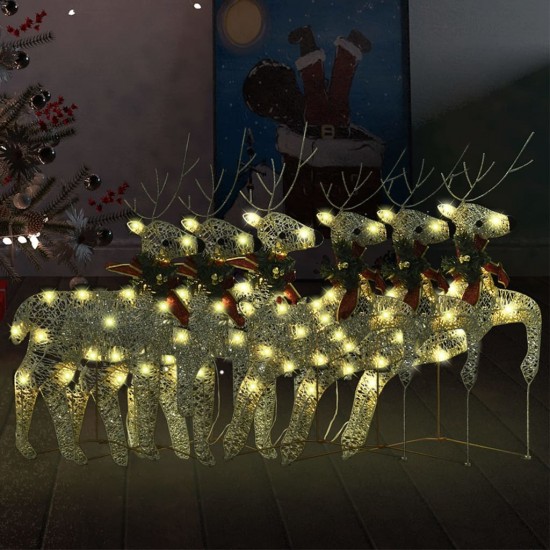 Kalėdiniai elniai, 6vnt., auksinės spalvos, 120 LED lempučių