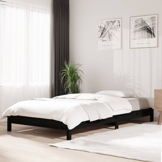 Sudedama lova, juoda, 90x200cm, pušies medienos masyvas