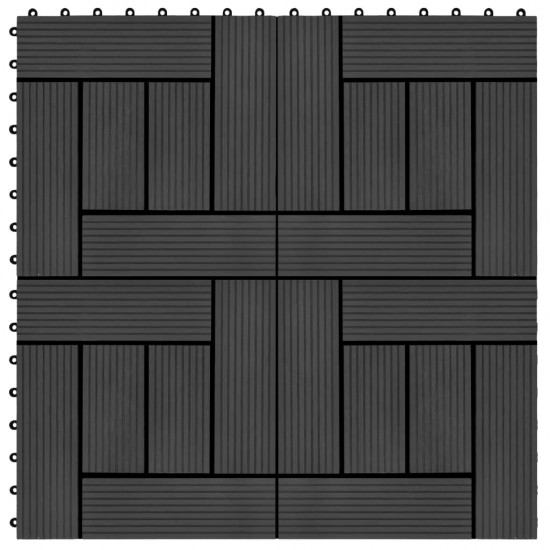 Grindų plytelės, 11vnt., juodos spalvos, 30x30cm, 1m², WPC