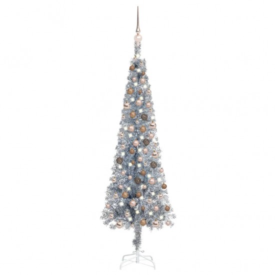 Kalėdų eglutė su LED ir žaisliukų rinkiniu, sidabrinė, 150cm