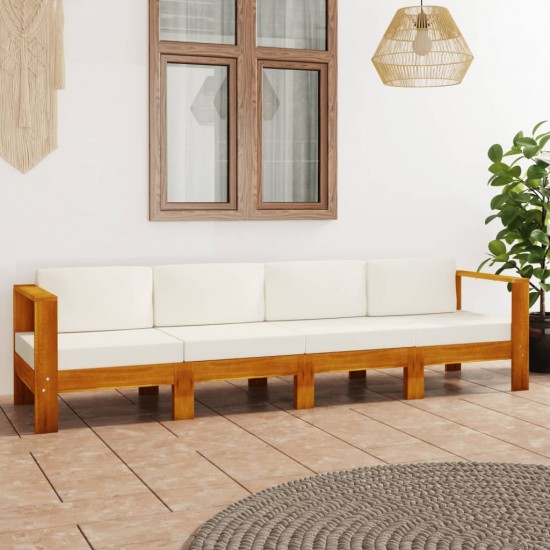 Keturvietė sodo sofa su kreminėmis pagalvėmis, akacijos masyvas