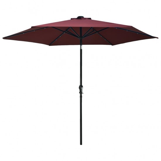 Lauko skėtis su LED ir plieniniu stulpu, raudonas, 300cm
