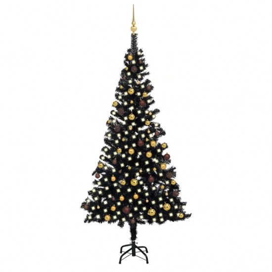 Dirbtinė Kalėdų eglutė su LED/žaisliukais, juoda, 240cm, PVC