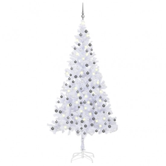 Dirbtinė Kalėdų eglutė su LED ir žaisliukais, balta, 240cm, L