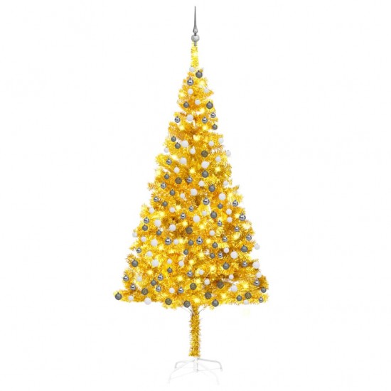 Dirbtinė Kalėdų eglutė su LED/žaisliukais, auksinė, 210cm, PET