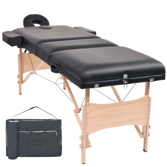 Sulankstomas masažo stalas, juodas, 3 zonų, 10cm storio