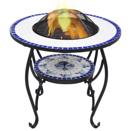 Mozaikinė laužavietė-staliukas, mėlyna ir balta, 68cm, keramika