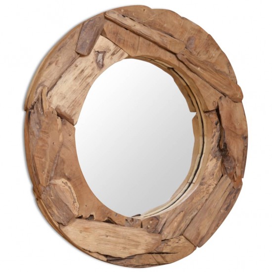 Dekoratyvinis veidrodis iš tikmedžio, 80 cm, apvalus