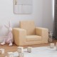 Vaikiška sofa-lova, kreminės spalvos, minkštas pliušas