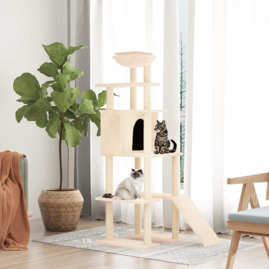 Draskyklė katėms su stovais iš sizalio, kreminės spalvos, 166cm