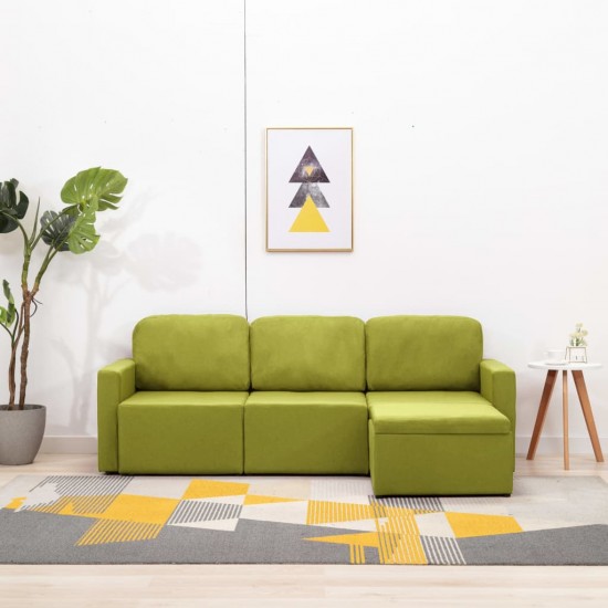 Trivietė modulinė sofa-lova, žalios spalvos, audinys