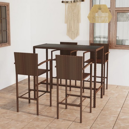 Sodo baro baldų komplektas, 5 dalių, rudos spalvos, poliratanas