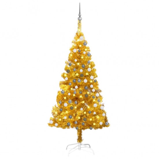 Dirbtinė Kalėdų eglutė su LED/žaisliukais, auksinė, 120cm, PET