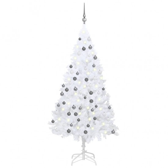 Dirbtinė Kalėdų eglutė su LED ir žaisliukais, balta, 180cm, PVC