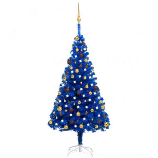 Dirbtinė Kalėdų eglutė su LED/žaisliukais, mėlyna, 150cm, PVC