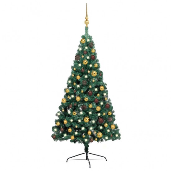 Dirbtinė pusinė Kalėdų eglutė su LED/žaisliukais, žalia, 120cm