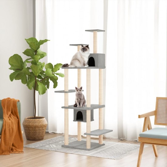 Draskyklė katėms su stovais iš sizalio, šviesiai pilka, 176cm